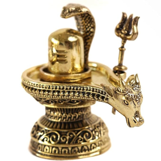 Spiritual Living Fine Craft Brass Shivling with Nandi – 2.5 Inch Religious Idol for Home Puja