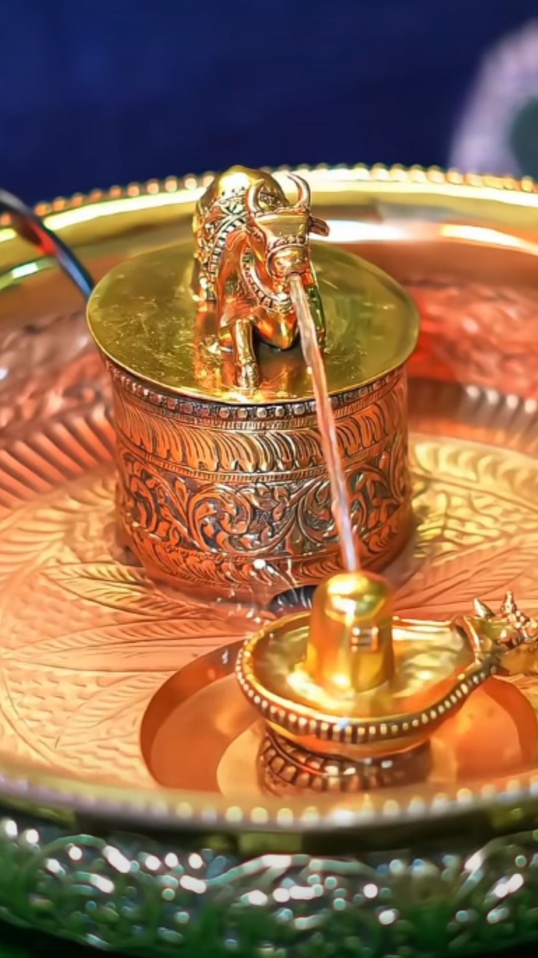 Handcrafted  Pure golden & Silver Nandhi Abhishekam Urli Water Fountain with Shivling