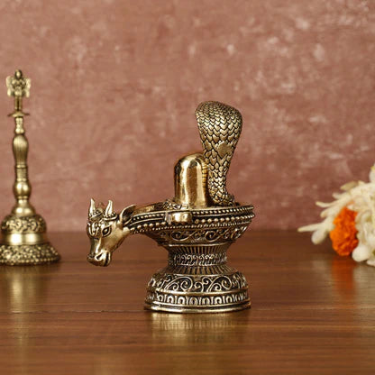 Spiritual Living Fine Craft Brass Shivling with Nandi – 2.5 Inch Religious Idol for Home Puja